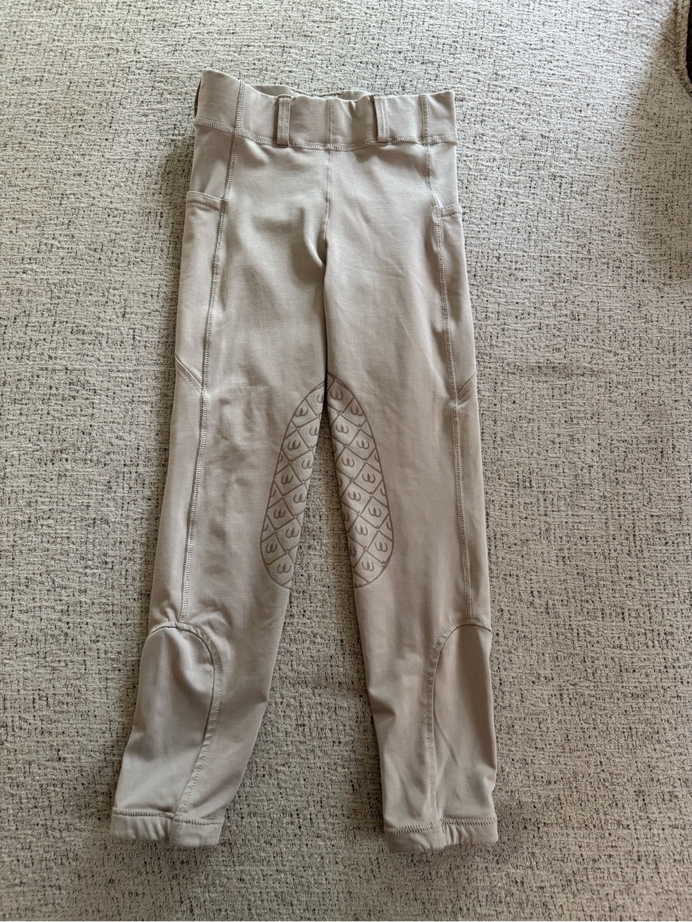 Kids Beige Riding Tights with Knee Patch Detail